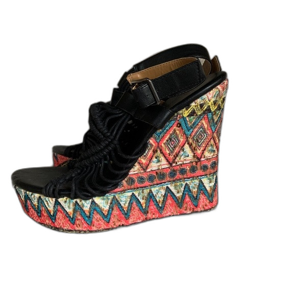 Dolce by Mojo Moxy Black Macrame Multicolor Wedge Heel Platform Sandals Size 10M - Picture 7 of 10